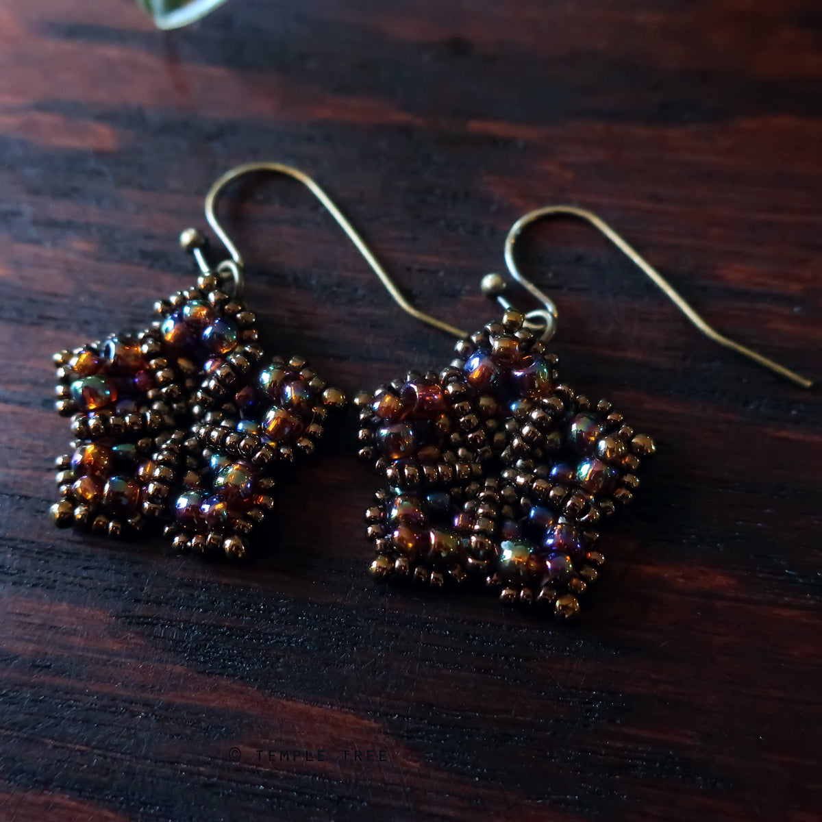 Temple Tree Mandala Flower Beaded Dangle Earrings - Rainbow Brown
