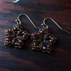 Temple Tree Mandala Flower Beaded Dangle Earrings - Rainbow Brown