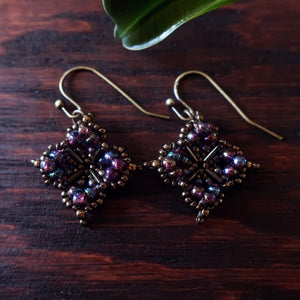 Temple Tree Quatrefoil Mandala Beaded Dangle Earrings - Rainbow Mauve