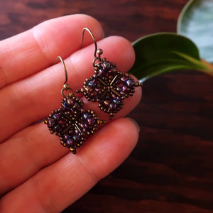 Temple Tree Quatrefoil Mandala Beaded Dangle Earrings - Rainbow Mauve