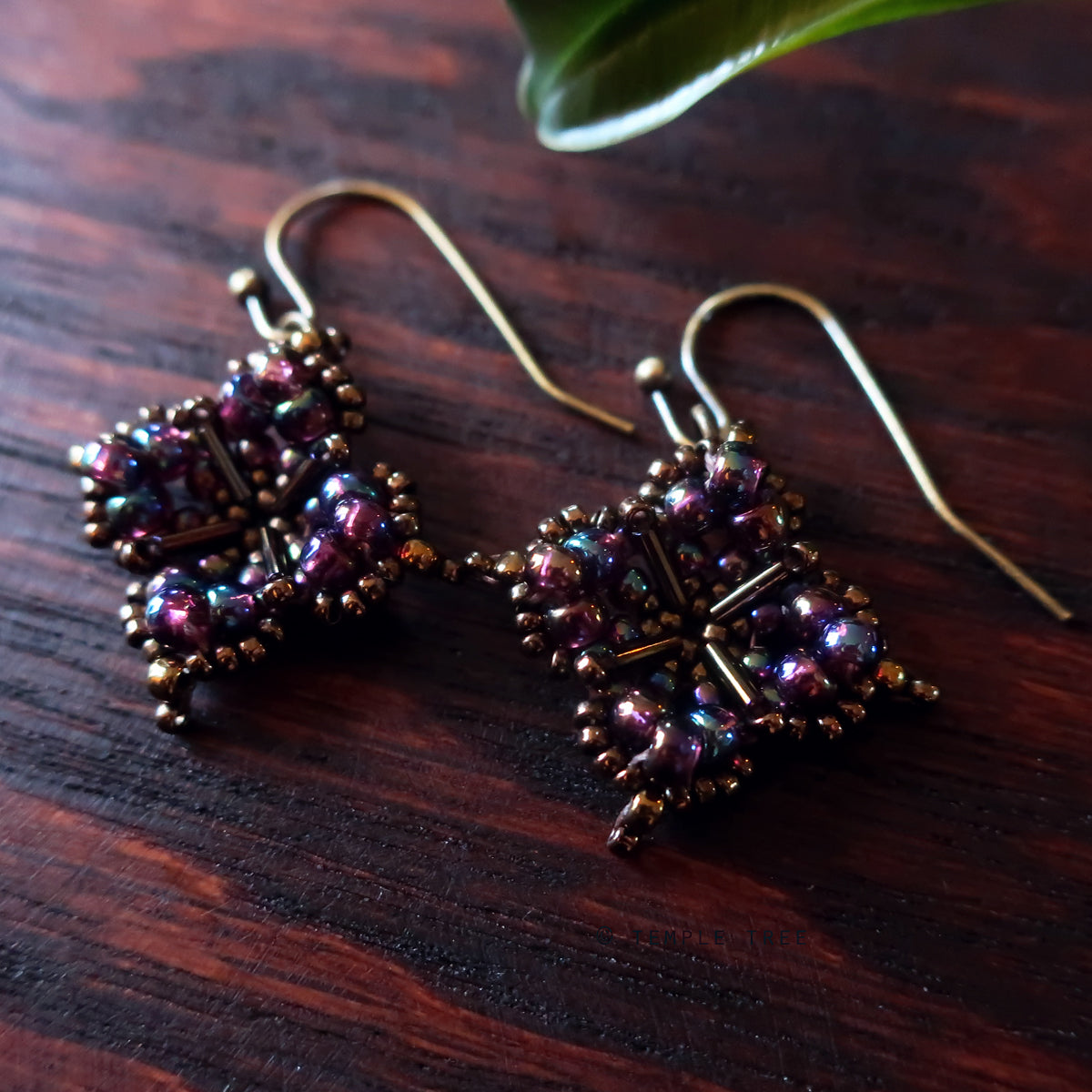 Temple Tree Quatrefoil Mandala Beaded Dangle Earrings - Rainbow Mauve