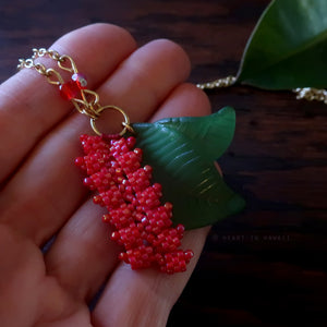 Heart in Hawaii Tropical Heliconia Necklace - Coral Red