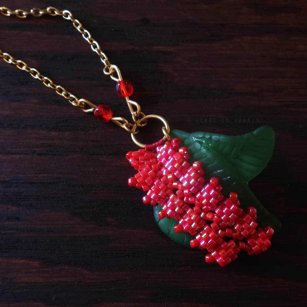 Heart in Hawaii Tropical Heliconia Necklace - Coral Red