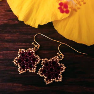 Temple Tree Hexagon Mandala Earrings - Gold-Lined Red - Tiny