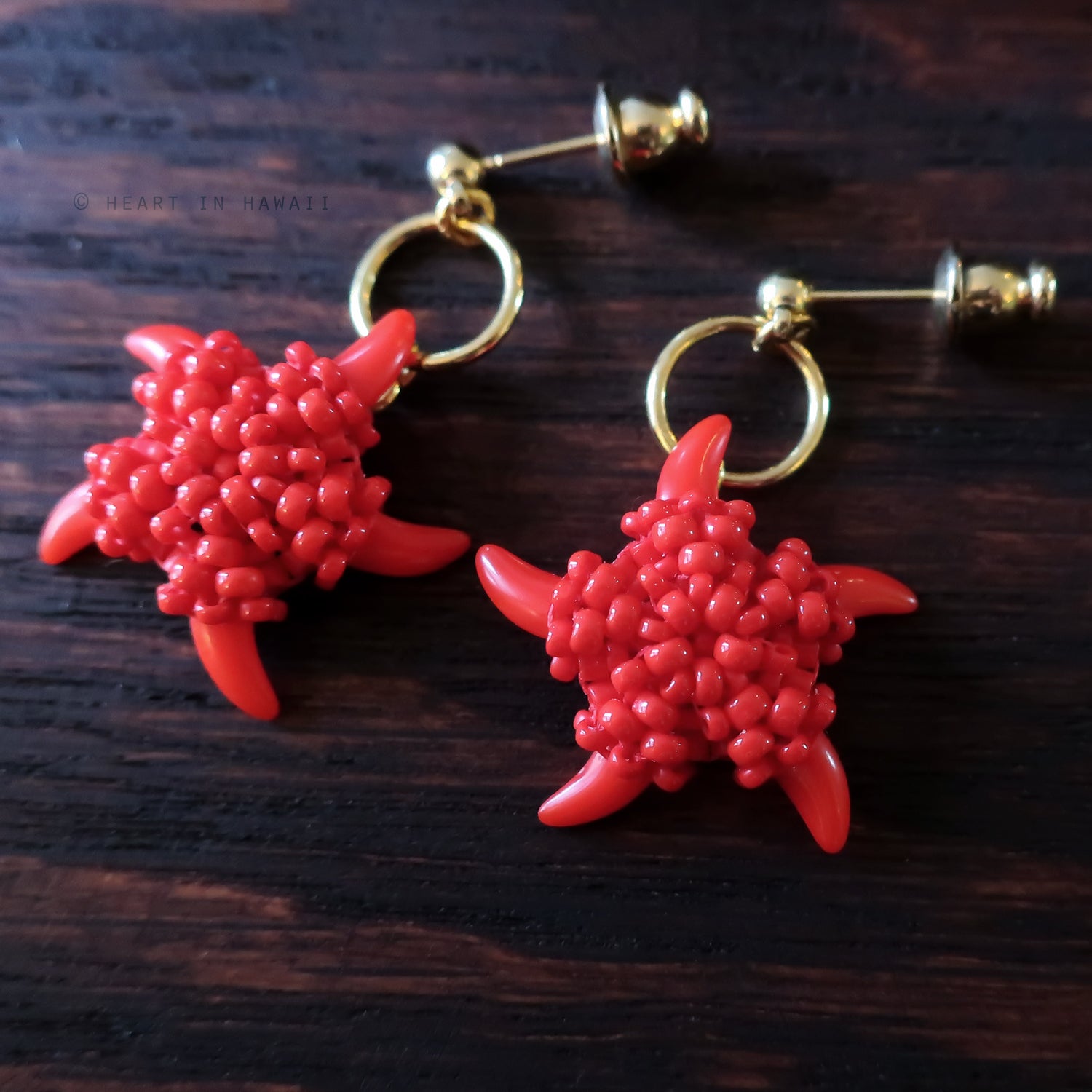 Heart in Hawaii Beaded Starfish Dangles - Opaque Red