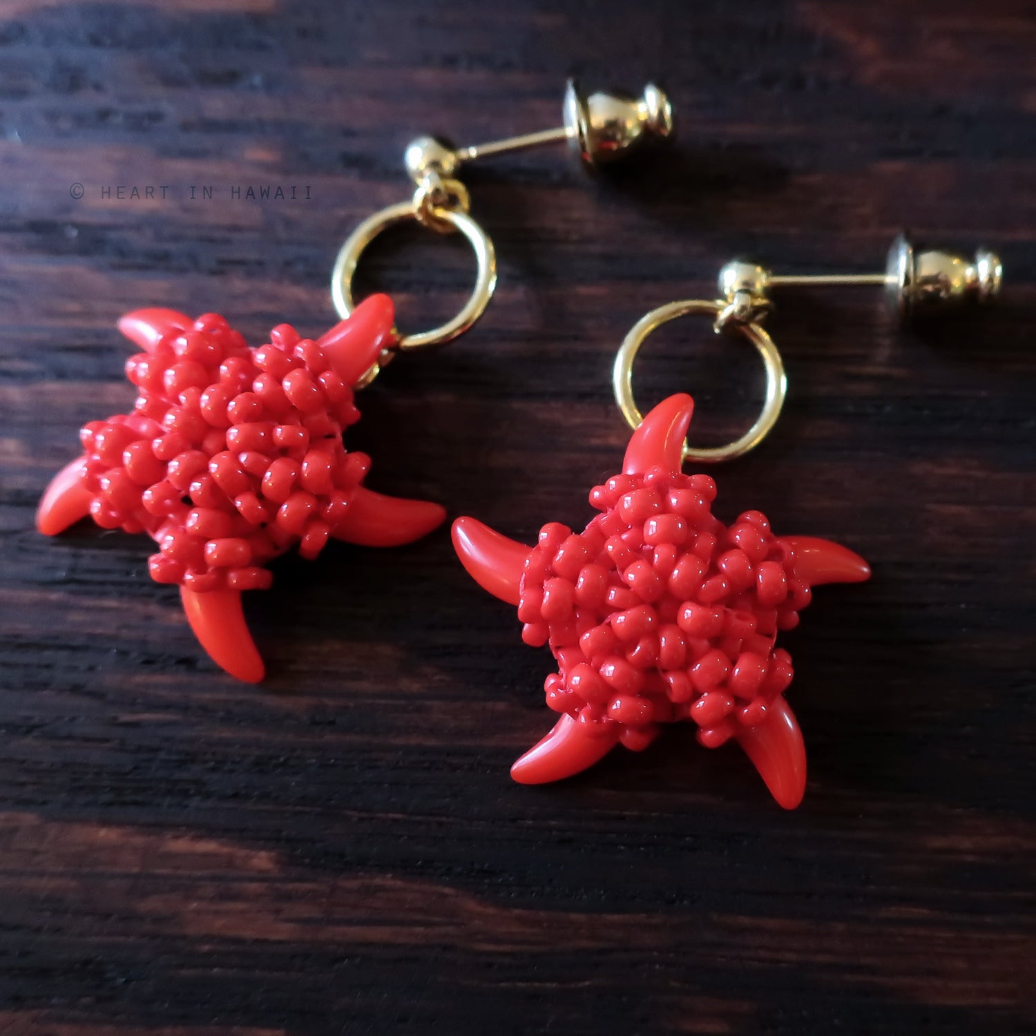 Heart in Hawaii Beaded Starfish Dangles - Opaque Red
