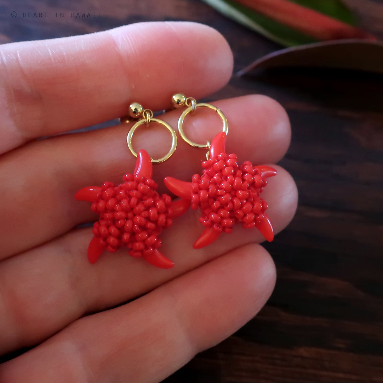 Heart in Hawaii Beaded Starfish Dangles - Opaque Red