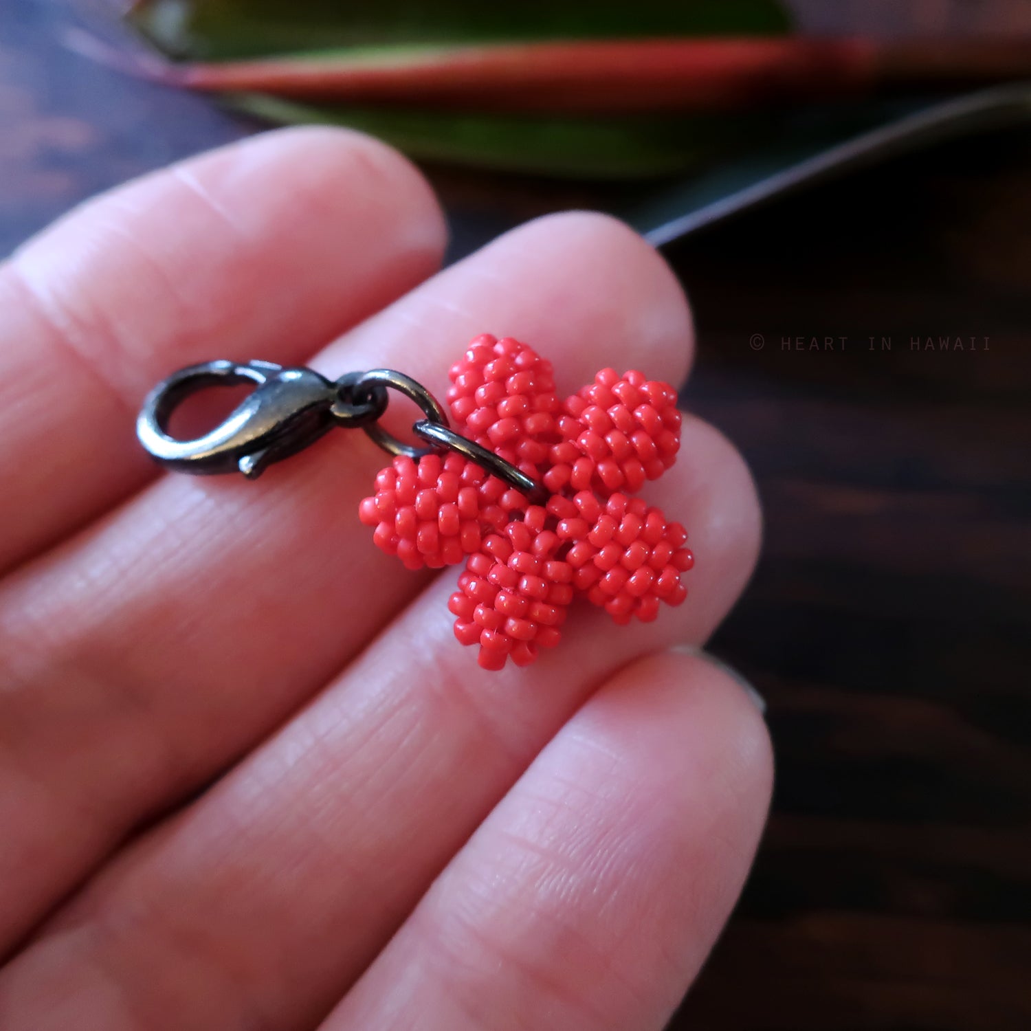 Heart in Hawaii Tiny Beaded Plumeria Clasp Charm - Opaque Red