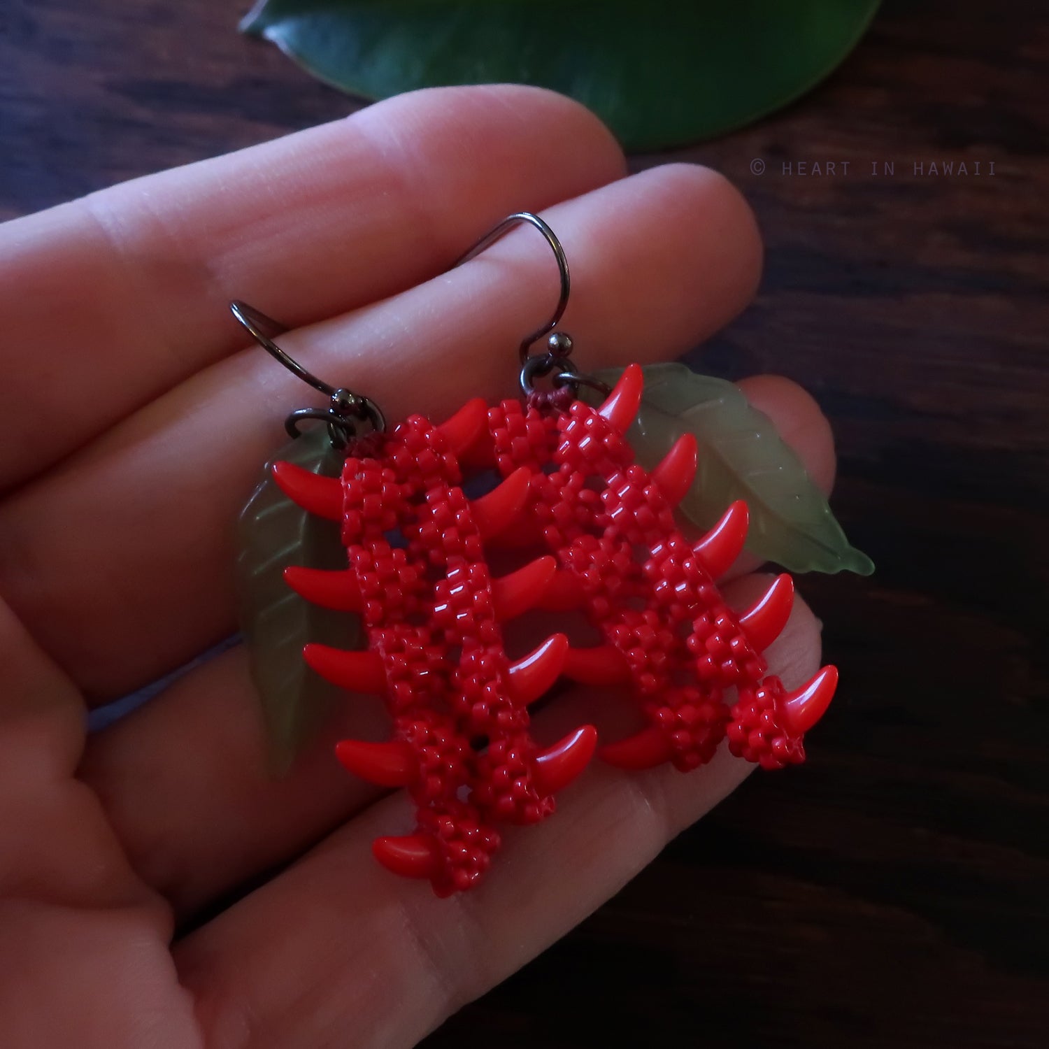 Heart in Hawaii Beaded Heliconia Earrings - Opaque Red