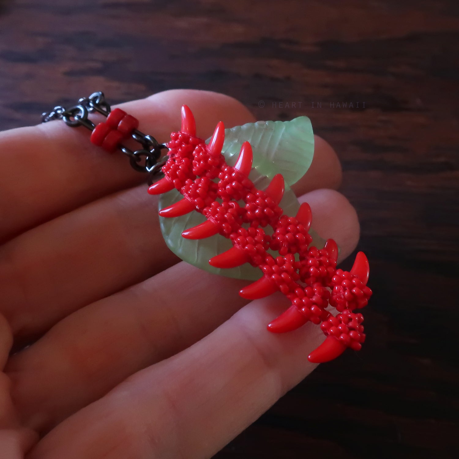 Heart in Hawaii Tropical Heliconia Beaded Necklace - Opaque Red