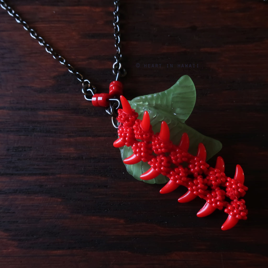 Heart in Hawaii Tropical Heliconia Beaded Necklace - Opaque Red