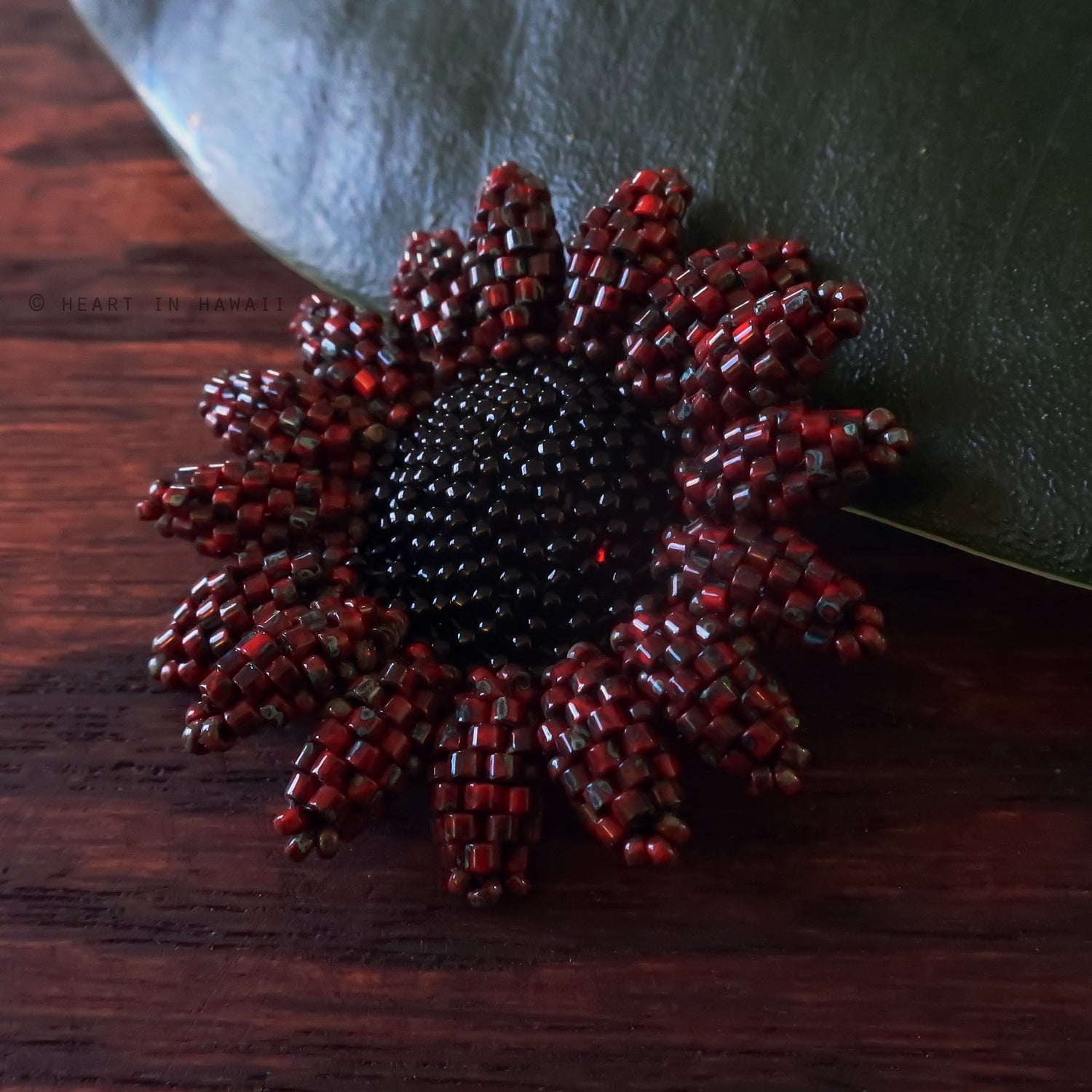 Heart in Hawaii Beaded Sunflower Brooch or Pendant - Picasso Red