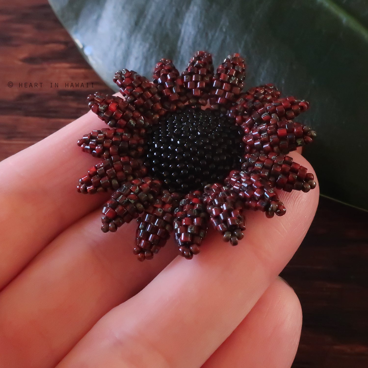 Heart in Hawaii Beaded Sunflower Brooch or Pendant - Picasso Red