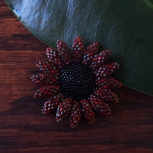 Heart in Hawaii Beaded Sunflower Brooch or Pendant - Picasso Red