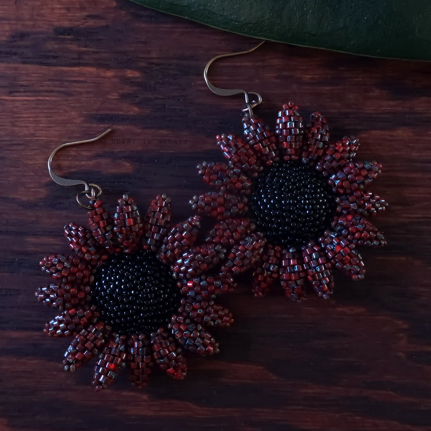 Heart in Hawaii Beaded Sunflower Earrings - Picasso Red