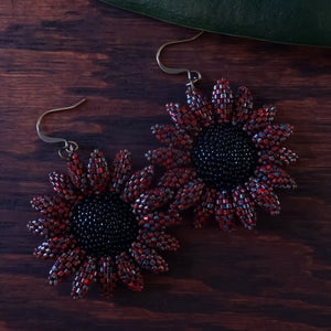 Heart in Hawaii Beaded Sunflower Earrings - Picasso Red