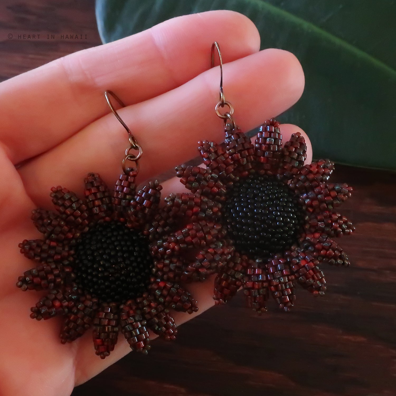 Heart in Hawaii Beaded Sunflower Earrings - Picasso Red