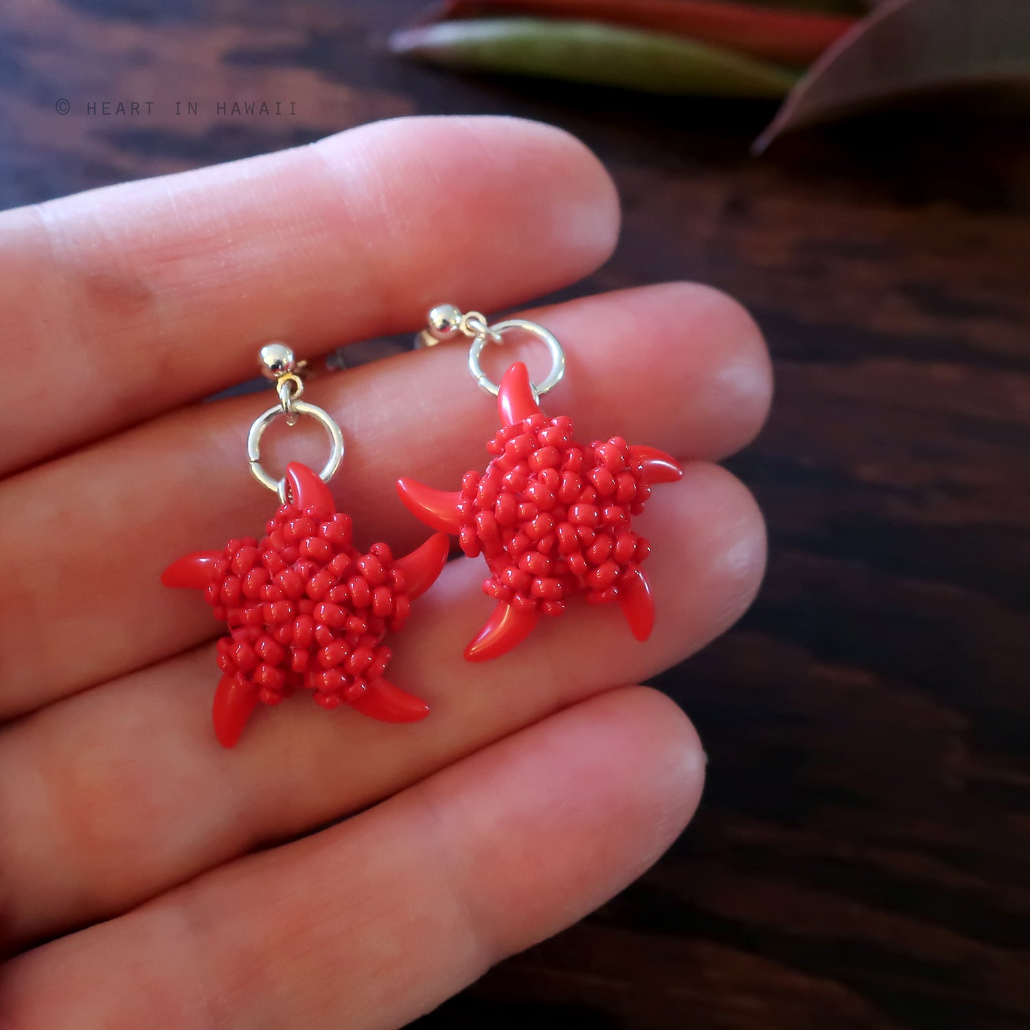 Heart in Hawaii Beaded Starfish Dangles - Opaque Red