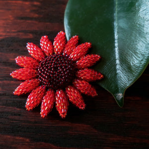 Heart in Hawaii Beaded Sunflower Brooch or Pendant - Red