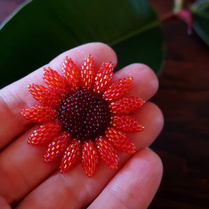 Heart in Hawaii Beaded Sunflower Brooch or Pendant - Red