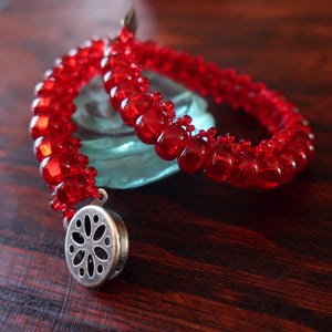 Temple Tree Bohemian Caterpillar Weave Bracelet - Transparent Red