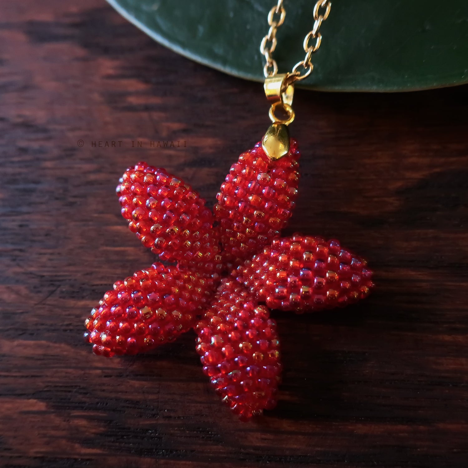 Heart in Hawaii 1.5 inch Plumeria Pendant with Chain - Opalescent Red