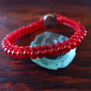 Temple Tree Bohemian Caterpillar Weave Bracelet - Transparent Red