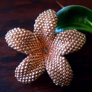 Heart in Hawaii 2 inch Beaded Plumeria Flower Brooch - Rose Gold