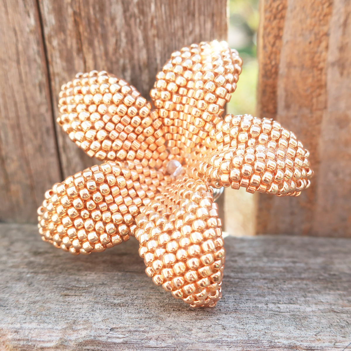 Heart in Hawaii 2 inch Beaded Plumeria Flower Brooch - Rose Gold