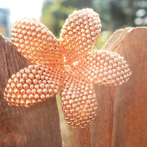 Heart in Hawaii 2 inch Beaded Plumeria Flower Brooch - Rose Gold