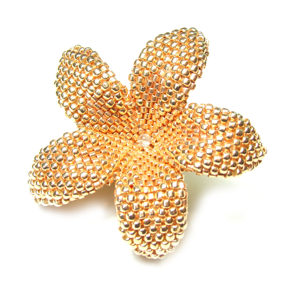 Heart in Hawaii 2 inch Beaded Plumeria Flower Brooch - Rose Gold