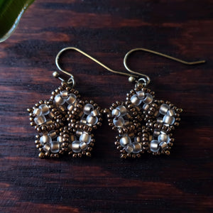 Temple Tree Mandala Flower Beaded Earrings - Sand and Bronze