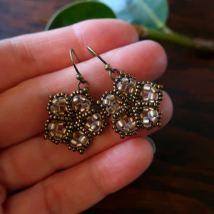 Temple Tree Mandala Flower Beaded Earrings - Sand and Bronze