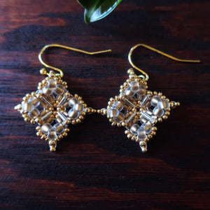 Temple Tree Quatrefoil Mandala Beaded Earrings - Sand and Gold
