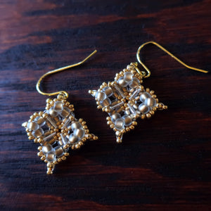 Temple Tree Quatrefoil Mandala Beaded Earrings - Sand and Gold