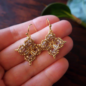 Temple Tree Quatrefoil Mandala Beaded Earrings - Sand and Gold