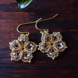 Temple Tree Mandala Flower Beaded Earrings - Sand and Gold
