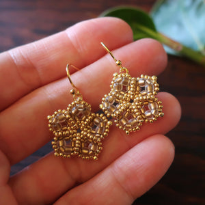 Temple Tree Mandala Flower Beaded Earrings - Sand and Gold