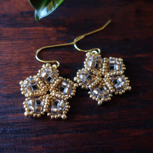 Temple Tree Mandala Flower Beaded Earrings - Sand and Gold