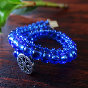 Temple Tree Bohemian Glass Bead Caterpillar Weave Bracelet - Sapphire Blue