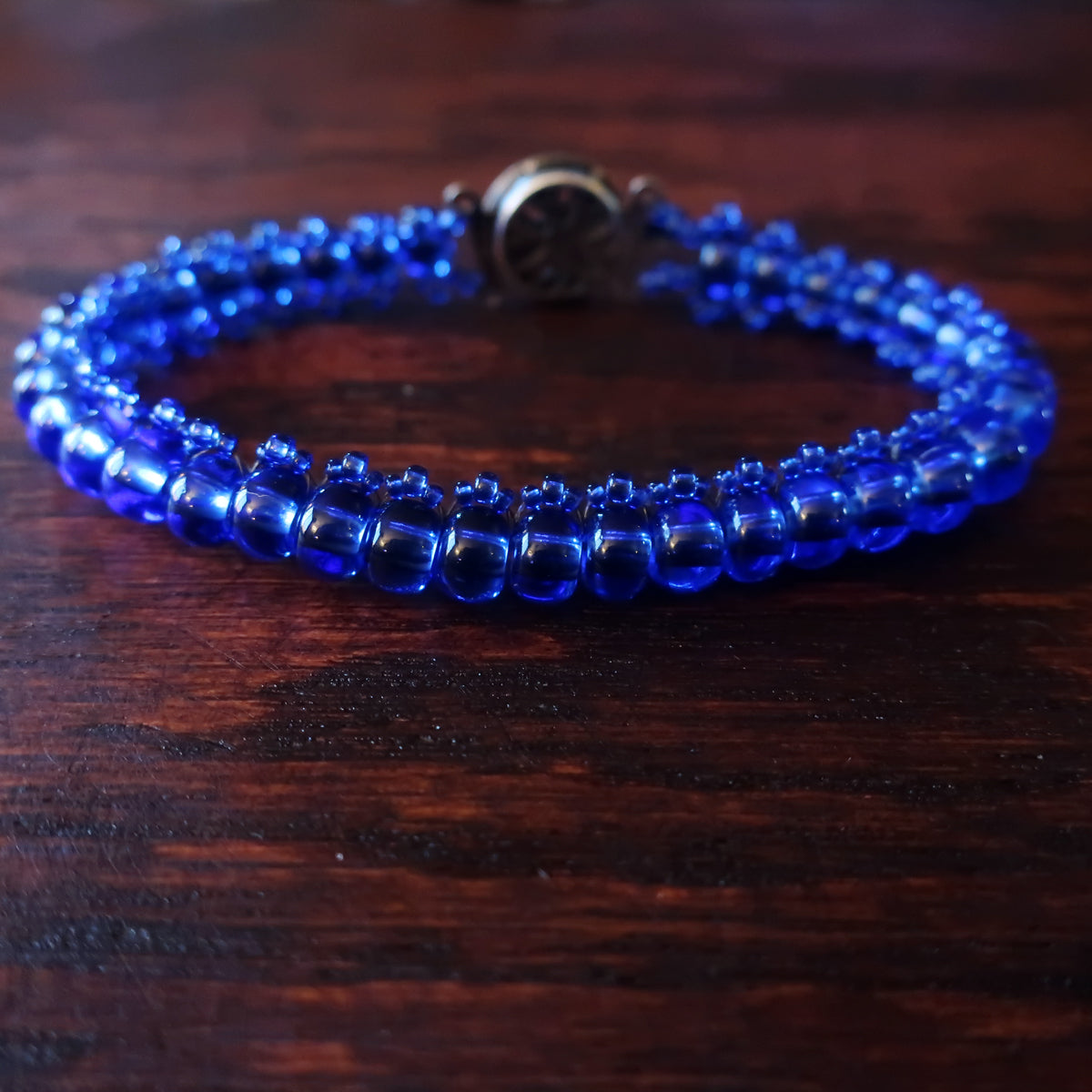 Temple Tree Bohemian Glass Bead Caterpillar Weave Bracelet - Sapphire Blue