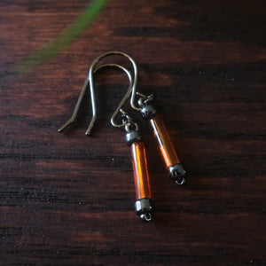 Tiny Half-Inch Ancient Fuse Dangle Earrings by Temple Tree - Orange