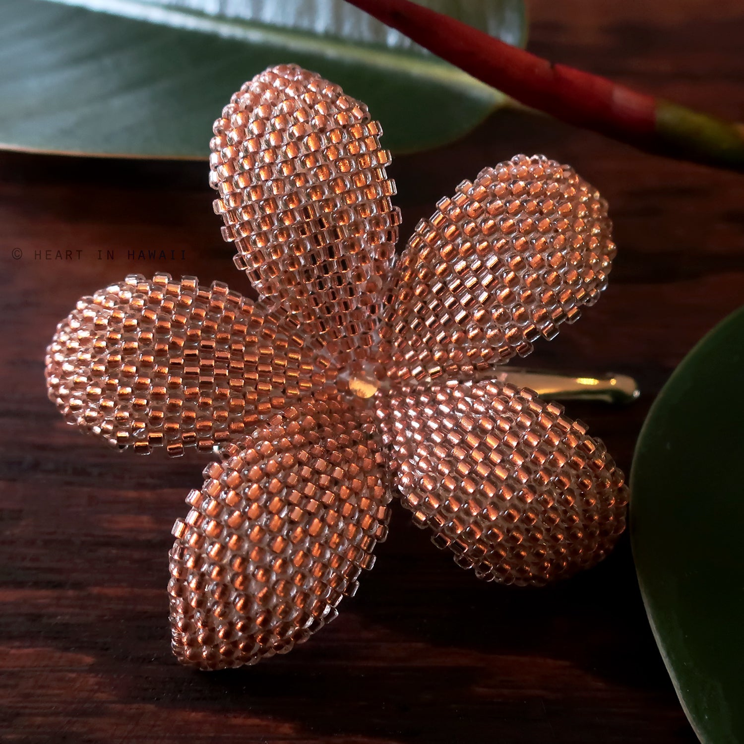 Heart in Hawaii 2.5 inch Beaded Plumeria Flower - Sparkly Copper