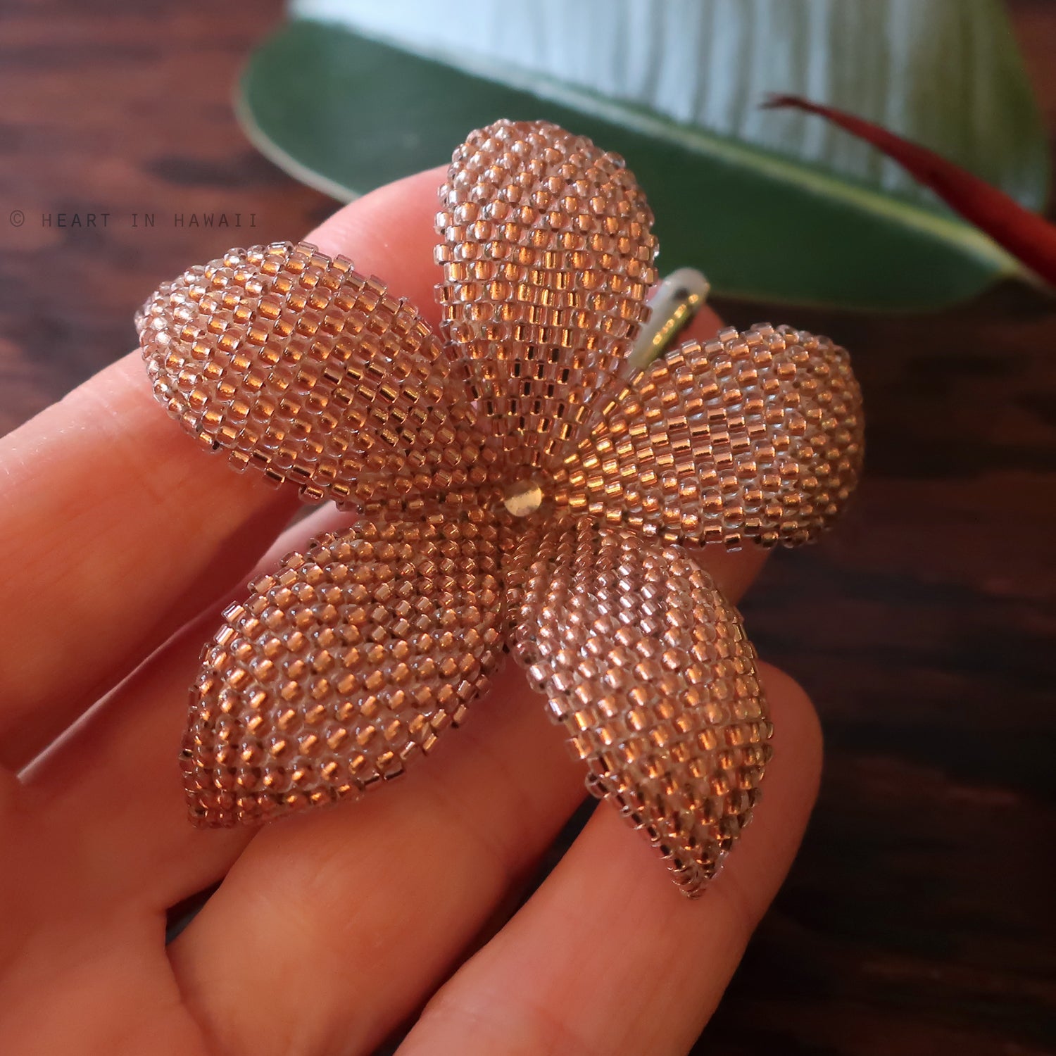 Heart in Hawaii 2.5 inch Beaded Plumeria Flower - Sparkly Copper
