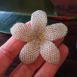 Heart in Hawaii 2.5 Inch Beaded Plumeria Flower - Sparkly Silver