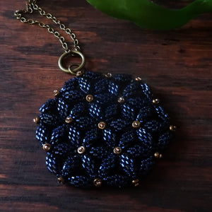 Temple Tree Flower of Life Beaded Pendant v2 - Sparkly Dark Navy