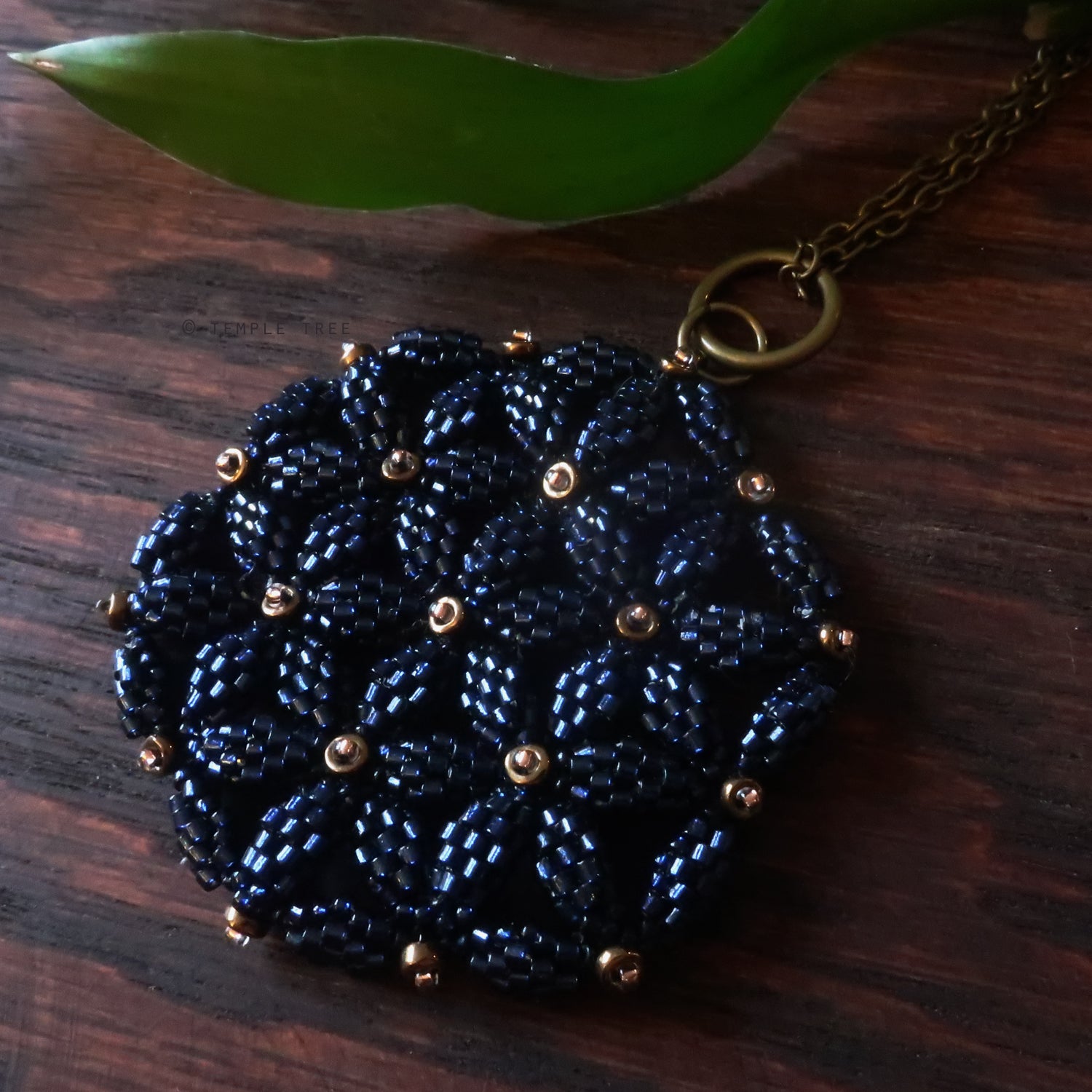 Temple Tree Flower of Life Beaded Pendant v2 - Sparkly Dark Navy