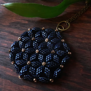 Temple Tree Flower of Life Beaded Pendant v2 - Sparkly Dark Navy