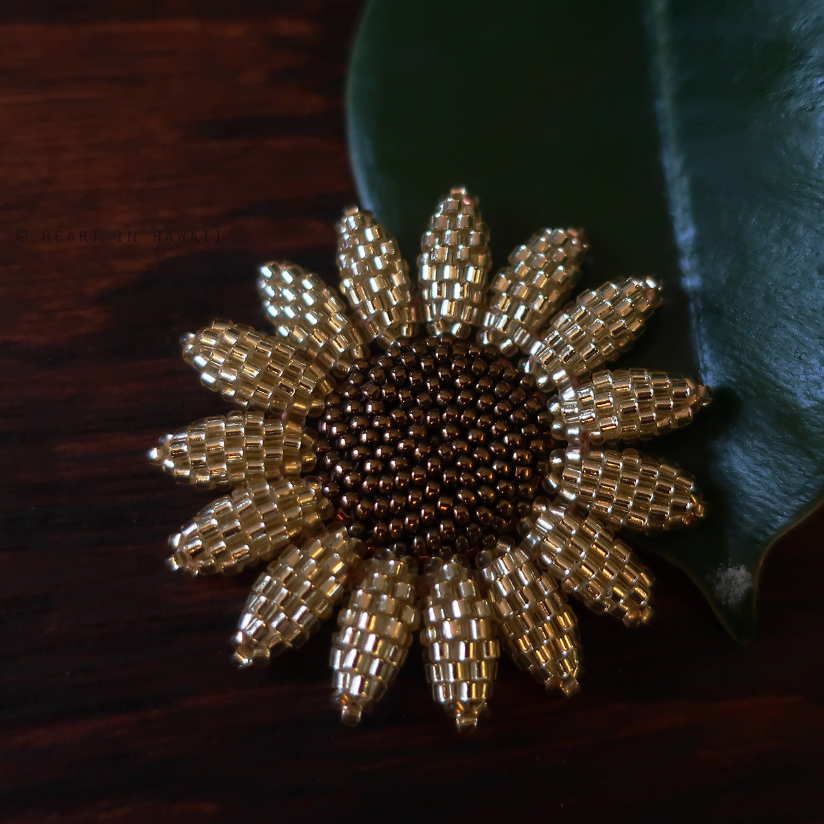 Heart in Hawaii Beaded Sunflower Brooch - Sparkly Gold
