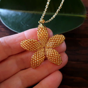 Heart in Hawaii 1.5 inch Plumeria Pendant with Chain - Sparkly Gold'